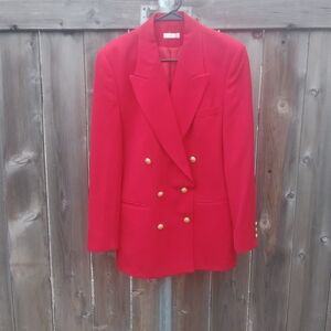Bowman Vintage Blazer Jacket Double Breasted Red Gold Buttons Womens 8 Preppy